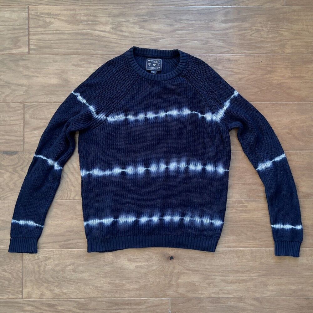 American Eagle Outfitters Sweater Men's Size M Navy White Striped Tie Dye